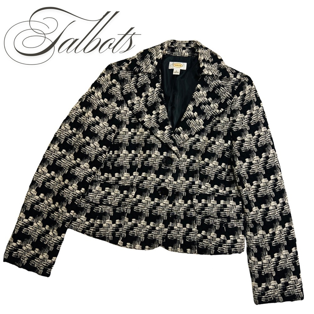 Talbots Women’s Size 6 Black White Houndstooth Wool‎ Blend Blazer Jacket